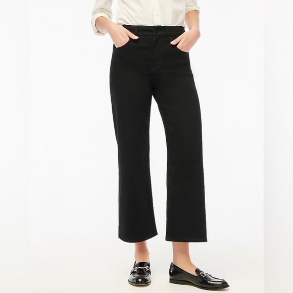 NWT J. Crew Factory Black Wide-Leg Crop Jean in All-Day Stretch, Size 33 - Picture 1 of 15